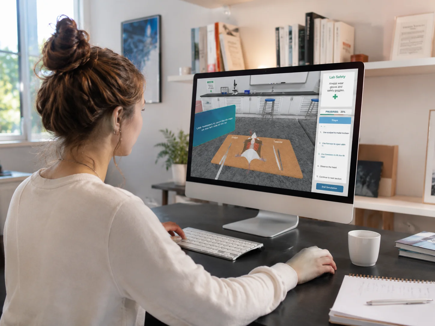 An engineering student working through an iXRLabs virtual lab module on campus
