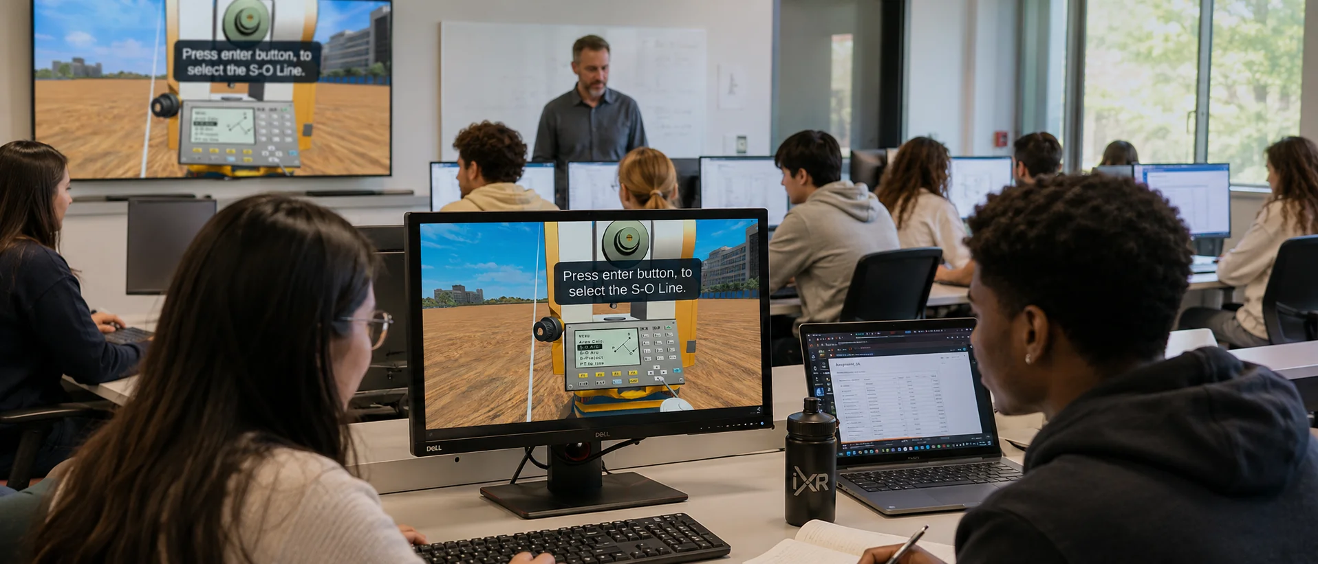 A classroom of students running iXR modules in the browser on desktop computers