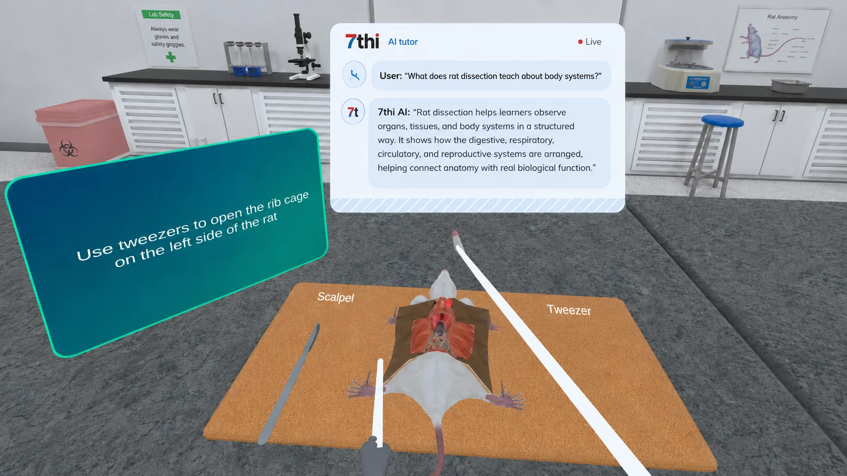 7thi AI tutor prompts overlaid on a VR science experiment